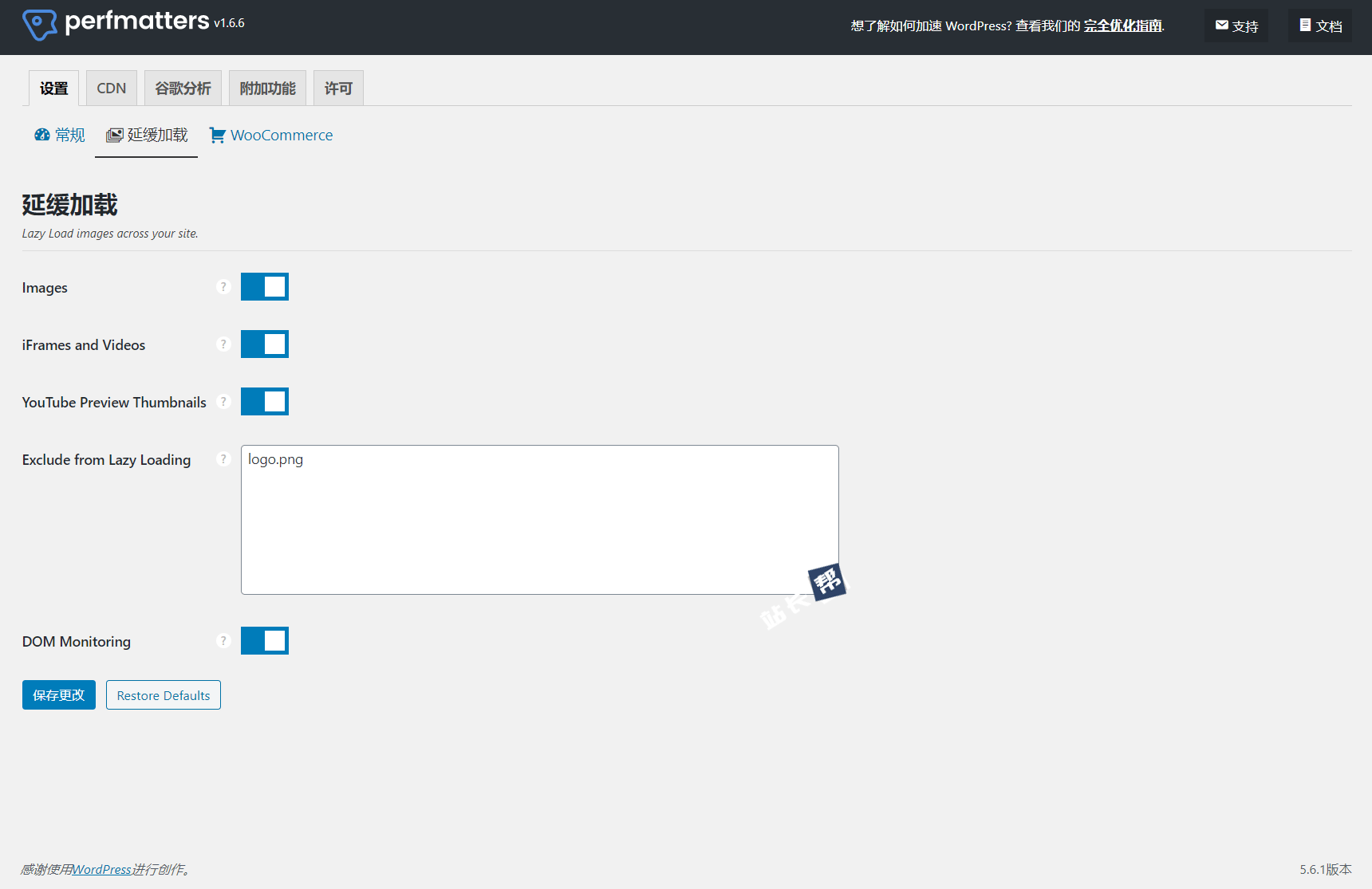 Perfmatters 延迟加载设置