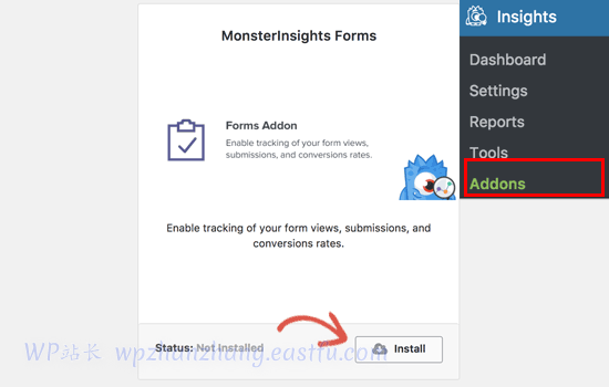 为 MonsterInsights 安装 Forms Addon - WPBeginner 为 MonsterInsights 安装表单插件