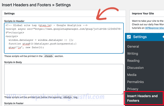 使用插入页眉和页脚插件添加 Google Analytics 跟踪代码 - WPBeginner 使用插入页眉和页脚插件添加 Google Analytics 跟踪代码