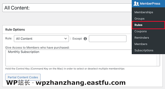 会员新闻规则设置 MemberPress rule settings
