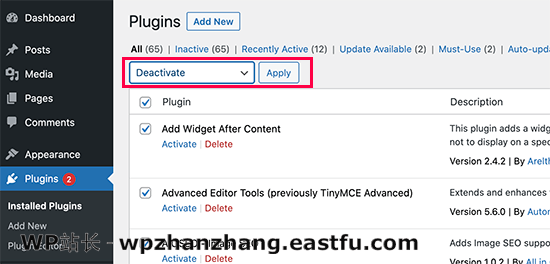 停用所有插件 Deactivate all plugins