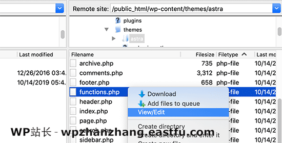 编辑functions.php文件 Edit functions.php file