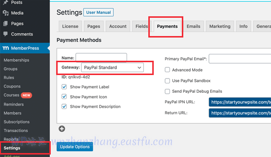 会员新闻付款设置 MemberPress payments settings