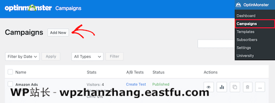 添加新的 OptinMonster 活动 Add new OptinMonster campaign