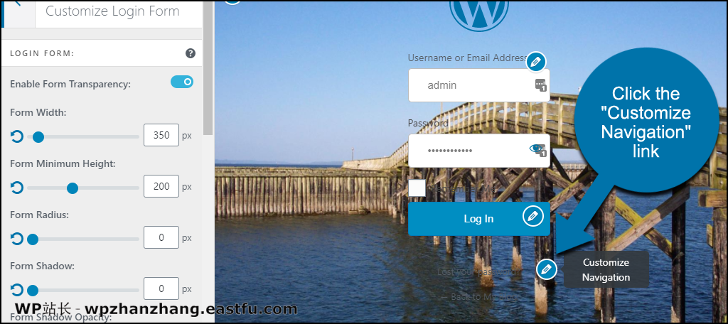 如何使用 LoginPress 创建 WordPress 自定义登录页面 17 LoginPress WordPress 插件点击“自定义导航”链接