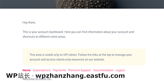 帐户页面选项卡 Account page tabs