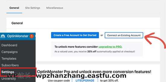 将 OptinMonster 帐户连接到 WordPress Connect OptinMonster account to WordPress