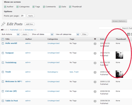 为WordPress 后台文章列表添加缩略图