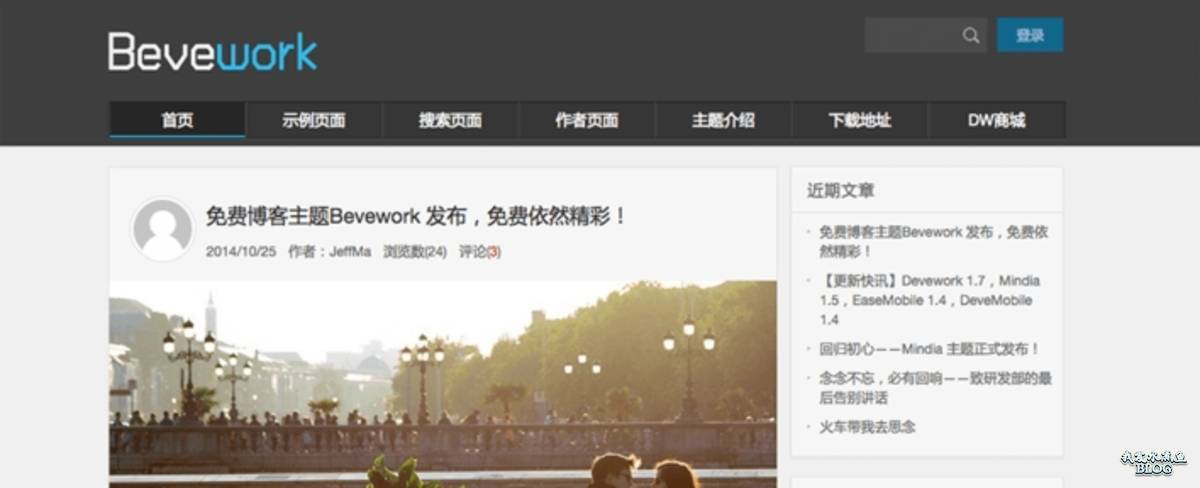 Bevework – 双栏黑色风格 WordPress 博客主题