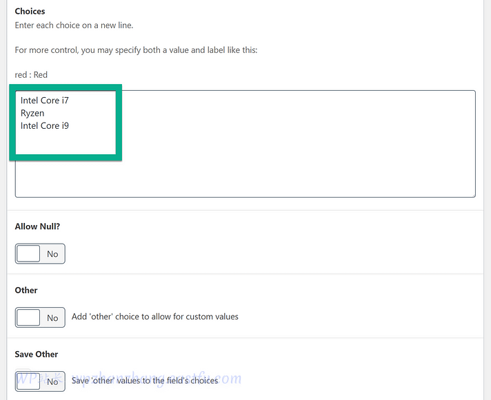 如何在 WooCommerce 产品页添加自定义字段 4 自定义字段的字段选择 WooCommerce
