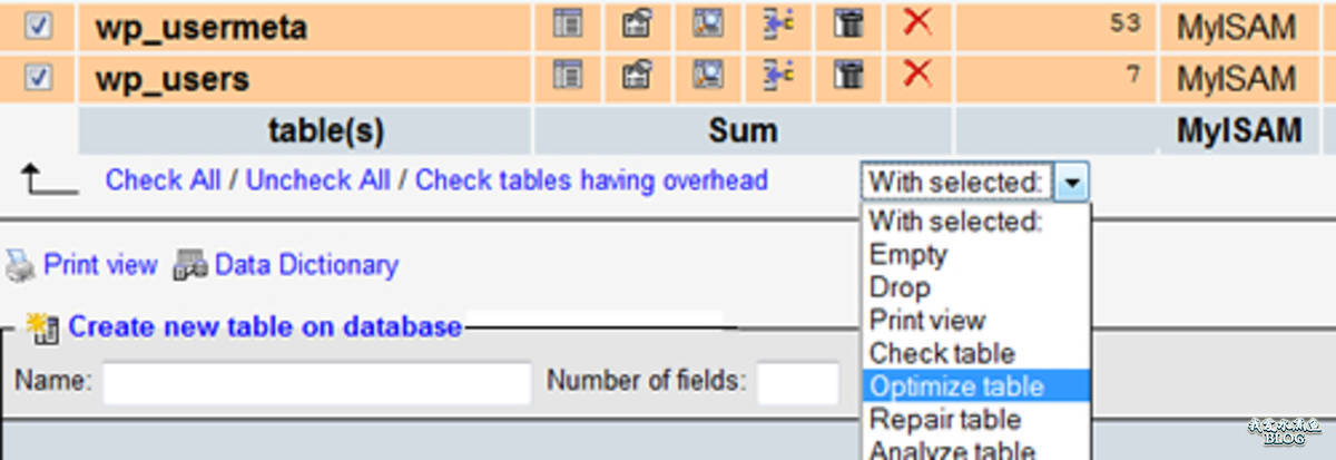 PHPMyAdmin Optimize Table