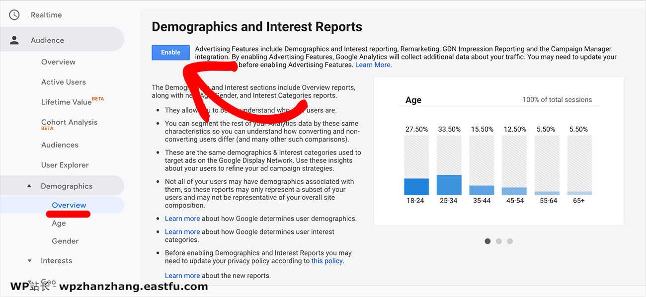 在 Google Analytics 中启用人口统计报告 Turn on demographics reporting in Google Analytics