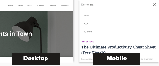 桌面和移动屏幕上的不同菜单 Different menus on desktop and mobile screens