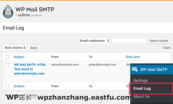 电子邮件日志条目 Email log entries