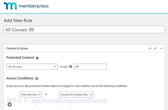 在会员新闻中添加新的内容保护规则 Adding a new content protection rule in MemberPress
