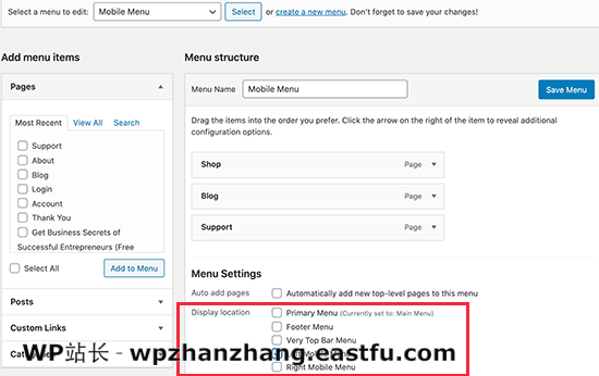 菜单位置 Menu location