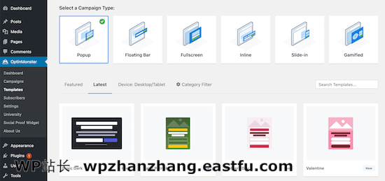 选择 OptinMonster 活动类型 Choose type of OptinMonster campaign
