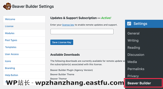 Add Beaver Builder license key 如何使用WordPress制作落地页 16
