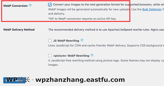 EWWW 中的 WebP 转换 WebP conversion in EWWW