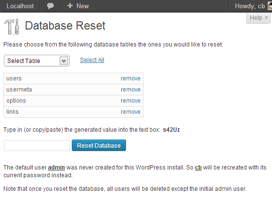 wordpress-database-reset