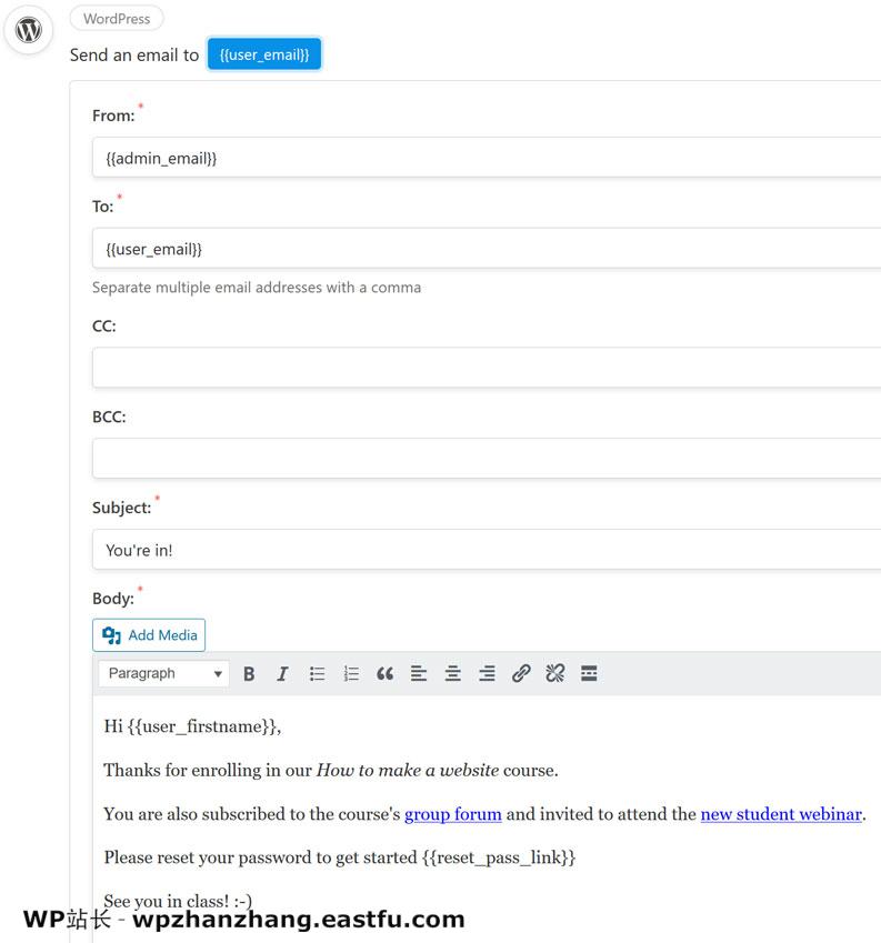 Uncanny Automator教程:自动连接多个WordPress网站 23 电子邮件正文已完成