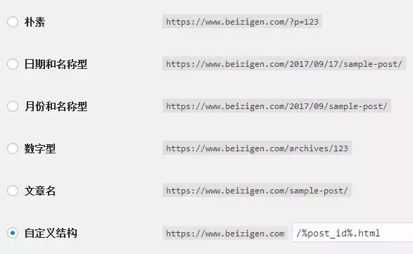 WordPress固定链接设置