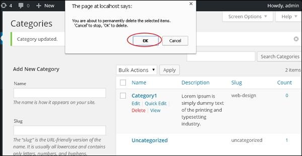 WordPress delete category