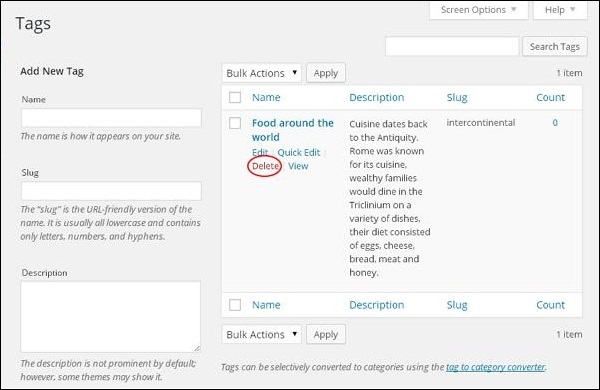 WordPress Delete Tags